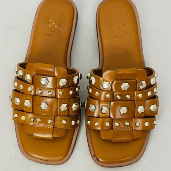 Vince Camuto Neverna Studded Slide Sandals Womens 6.5 M Brown Leather Slip-On Ve - Picture 6 of 9